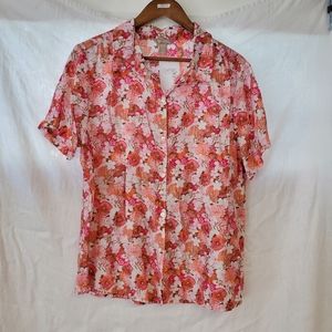 Vintage • feather light poppy  Floral Button Down